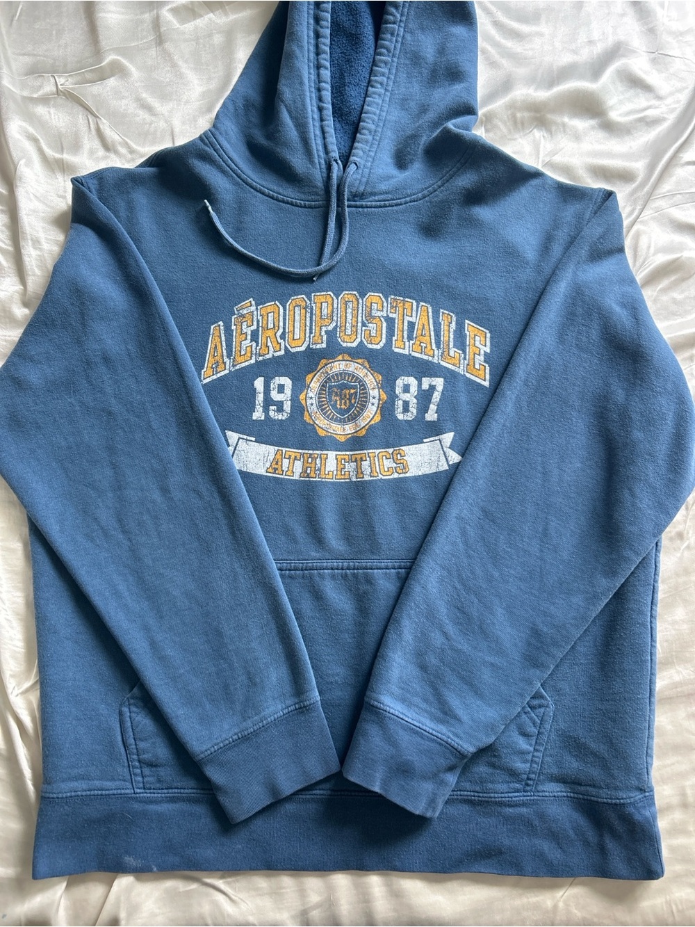 Aeropostale Blue Hooded Sweatshirt with Yellow Athletics Print